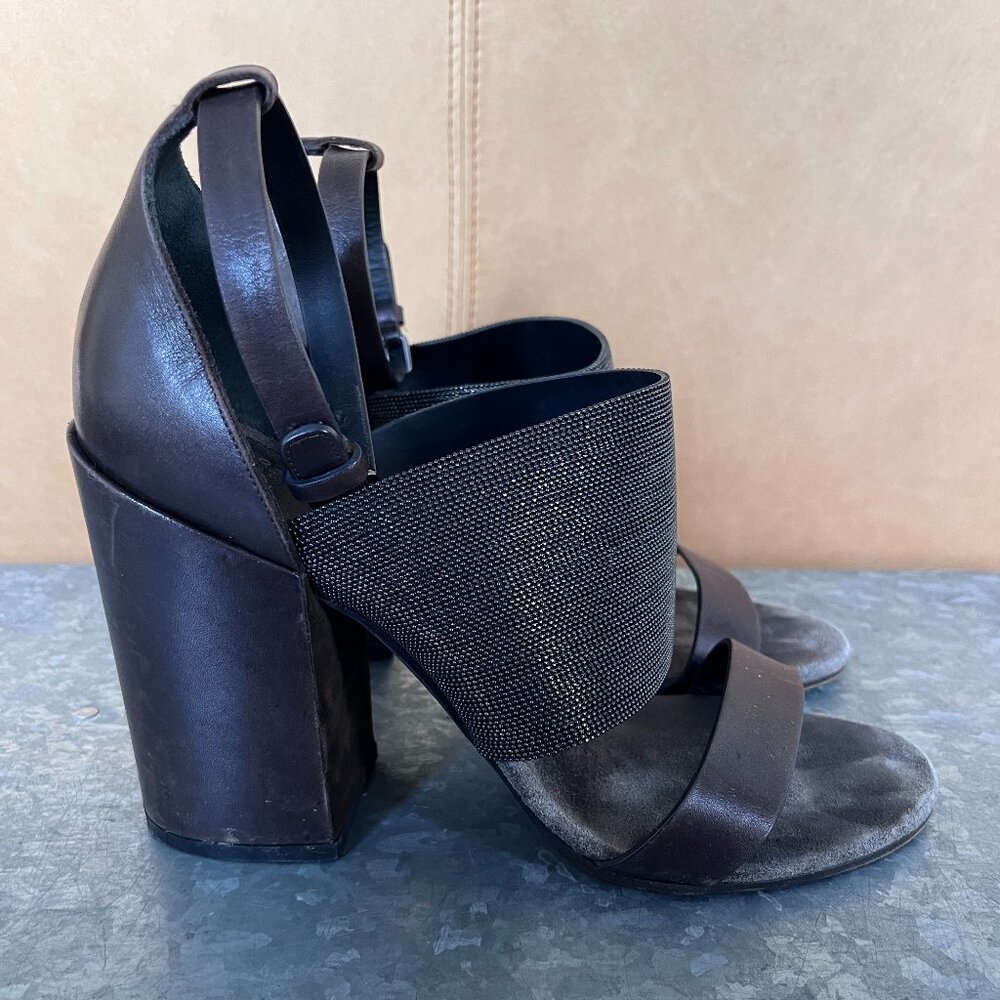 Brunello Cucinelli Monili ankle wrap chunky heel sandal